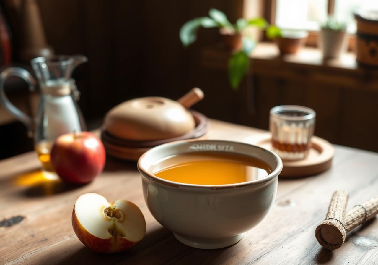 Bolée de cidre breton sur table en bois